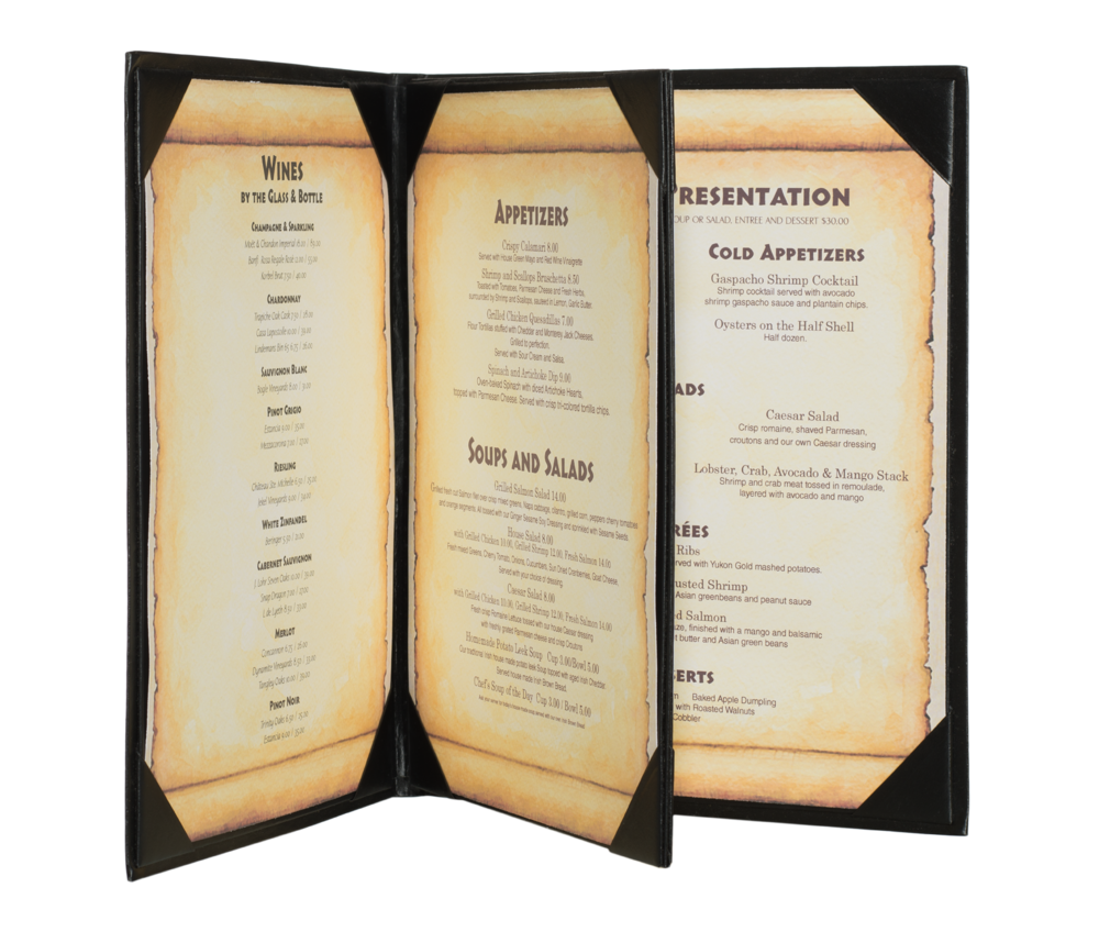 4 View Booklet Leatherette Menu Covers